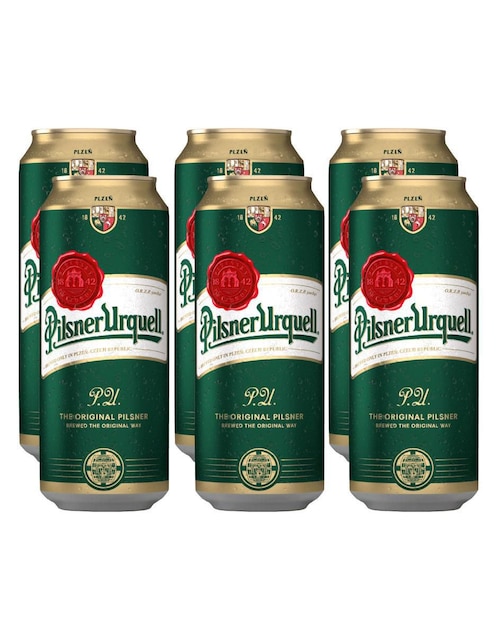 Set de 6 latas de cervezas checas Pilsner Urquell 500 ml