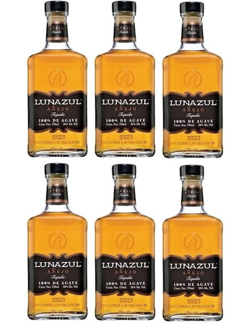 Caja de tequila Lunazul tipo Añejo 6 piezas 750 ml c/u