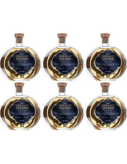 Caja de tequila Corralejo 99,000 horas tipo Añejo 6 piezas 750 ml c/u