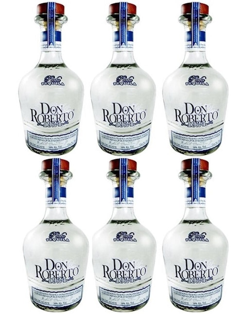 Caja de tequila Don Roberto Ultra premium tipo Plata 6 piezas 750 ml c/u