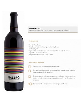 Vino tinto Balero merlot, cabernet sauvignon y syrah