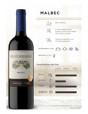 Vino tinto Concha y Toro Reservado Malbec 750 ml