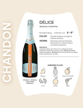 Vino espumoso blanco Chardonnay Chandon Délice Argentina 750 ml