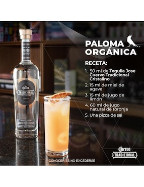 Tequila Tradicional tipo Reposado cristalino 750 ml