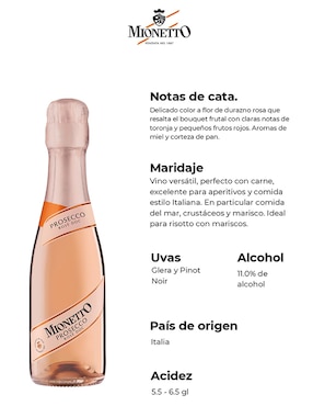 Vino espumoso rosado Glera Mionetto Prosecco Rosé Doc Italia 200 ml