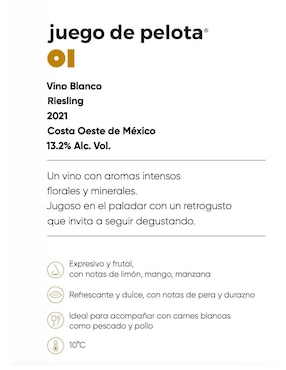 Vino blanco Vinos del Oeste Juego de Pelota 01 riesling 750 ml