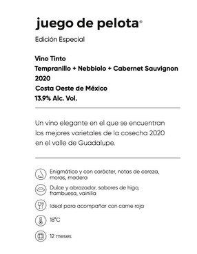 Vino tinto Vinos del Oeste Juego de pelota Edición Especial tempranillo, nebbiolo, cabernet souvignon 750 ml