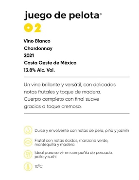 Set vino blanco Vinos del Oeste Juego de Pelota 02 chardonnay