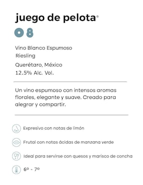 Set de vino espumoso Riesling Vinos Del Oeste Juego de Pelota 08 México 750 ml