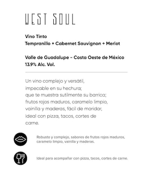 Set vino tinto Vinos Del Oeste West Soul tempranillo, merlot 750 ml