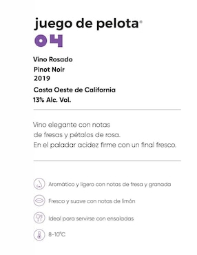 Set vino rosado varietal seco Vinos del Oeste Juego de Pelota 04 pinot noir 750 ml