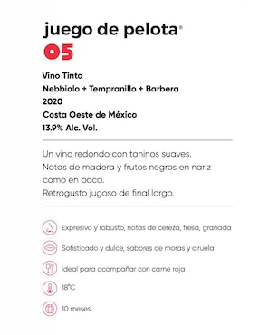 Set de vino tinto Vinos del Oeste juego de Pelota 05 nebbiolo, tempranillo y barbera