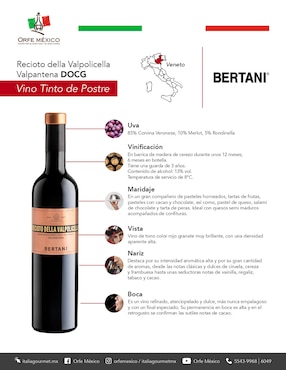 Vino tinto Bertani corvina veronese, merlot y rondinella 500 ml