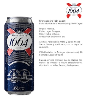 Cerveza clara Kronenbourg 1664 lager caramelo 500 ml