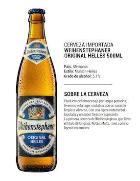 Cerveza clara Weihenstephaner lager lúpulo 500 ml