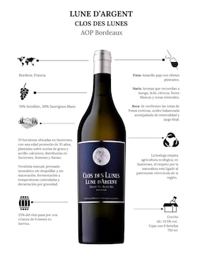 Vino blanco Clos Des Lunes Lune D'argent sémillon y sauvignon 750 ml