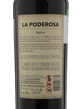 Vino tinto La Poderosa Melbec 750 ml