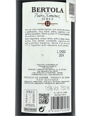 Jerez dulce Bertola Sherry 12 años de añejamiento 750 ml