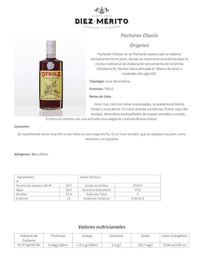 Licor de anís Otaola sabor dulce pacharán 700 ml