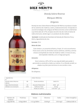 Brandy Marques Del Mérito Solera Reserva 700 ml