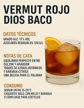 Vino generoso semidulce Dios Baco Vermut Rojo Artesanal 3 años de añejamiento 750 ml