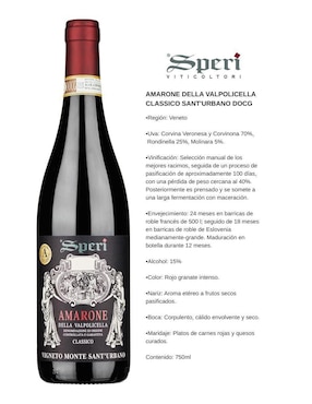 Vino tinto Speri corvina veronesa, corvinona, rondinella y molinara 750 ml