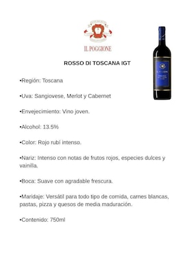 Vino tinto Ilpoggione Rosso Di Toscana sangiovese 750 ml