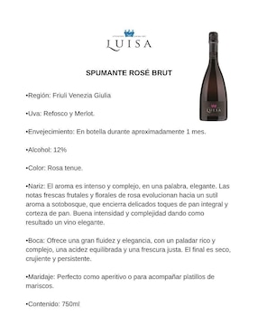 Vino espumoso rosado varietal Tenuta Luisa Brut Millesimato 750 ml