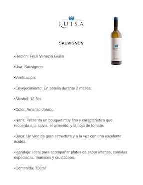 Vino blanco Tenuta Luisa Friuli Venezia Giulia Sauvignon blanc 750 ml