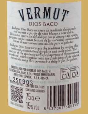 Jerez semidulce Dios Baco Vermouth Blanco sin añejamiento 750 ml