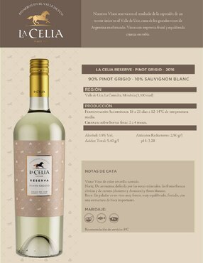 Vino blanco chardonnay La Celia Reserva Argentina 750 ml