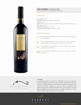 Vino tinto Vino de Piedra cabernet sauvignon 750 ml