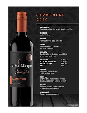 Vino tinto Viña Maipo Classic Series Carmenere 750 ml