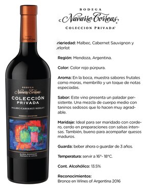 Vino tinto Navarro Correas Colección Privada malbec, cabernet y merlot 750 ml