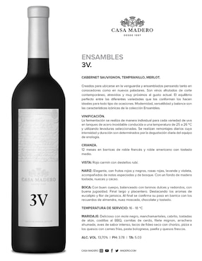Vino tinto Casa Madero 3V Tempranillo, Merlot y Cabernet 750 ml