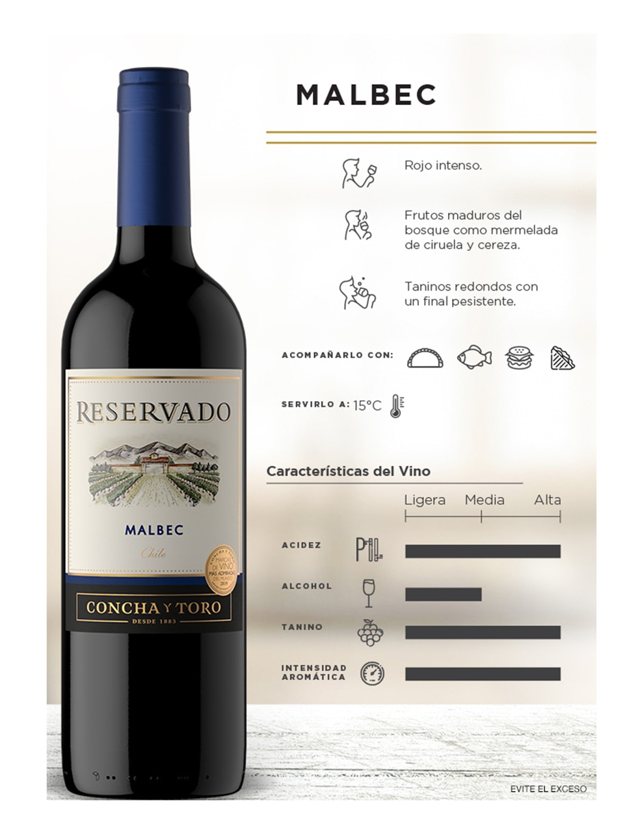 Vino tinto Reservado Malbec 750 ml 2