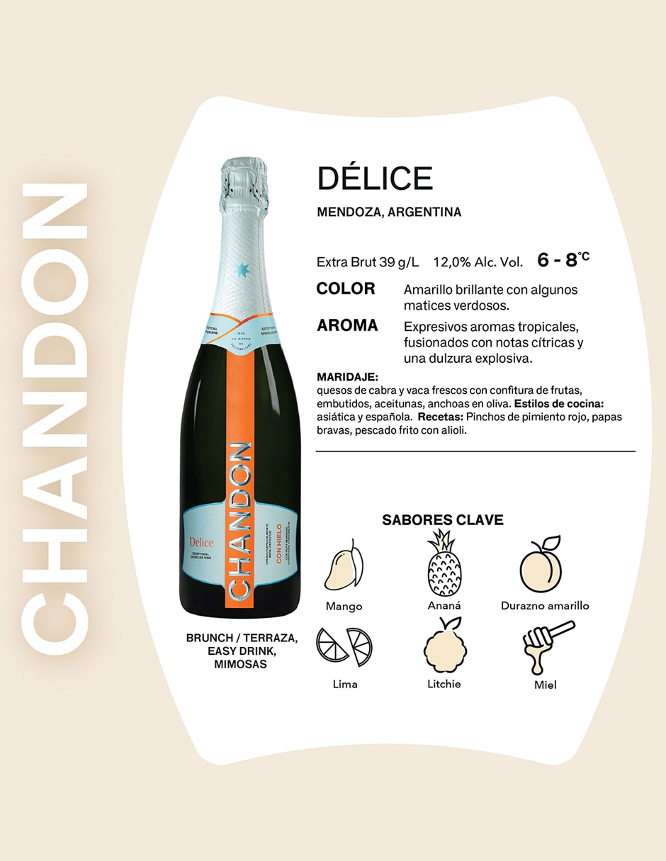 Vino espumoso blanco Chardonnay Délice Argentina 750 ml 2