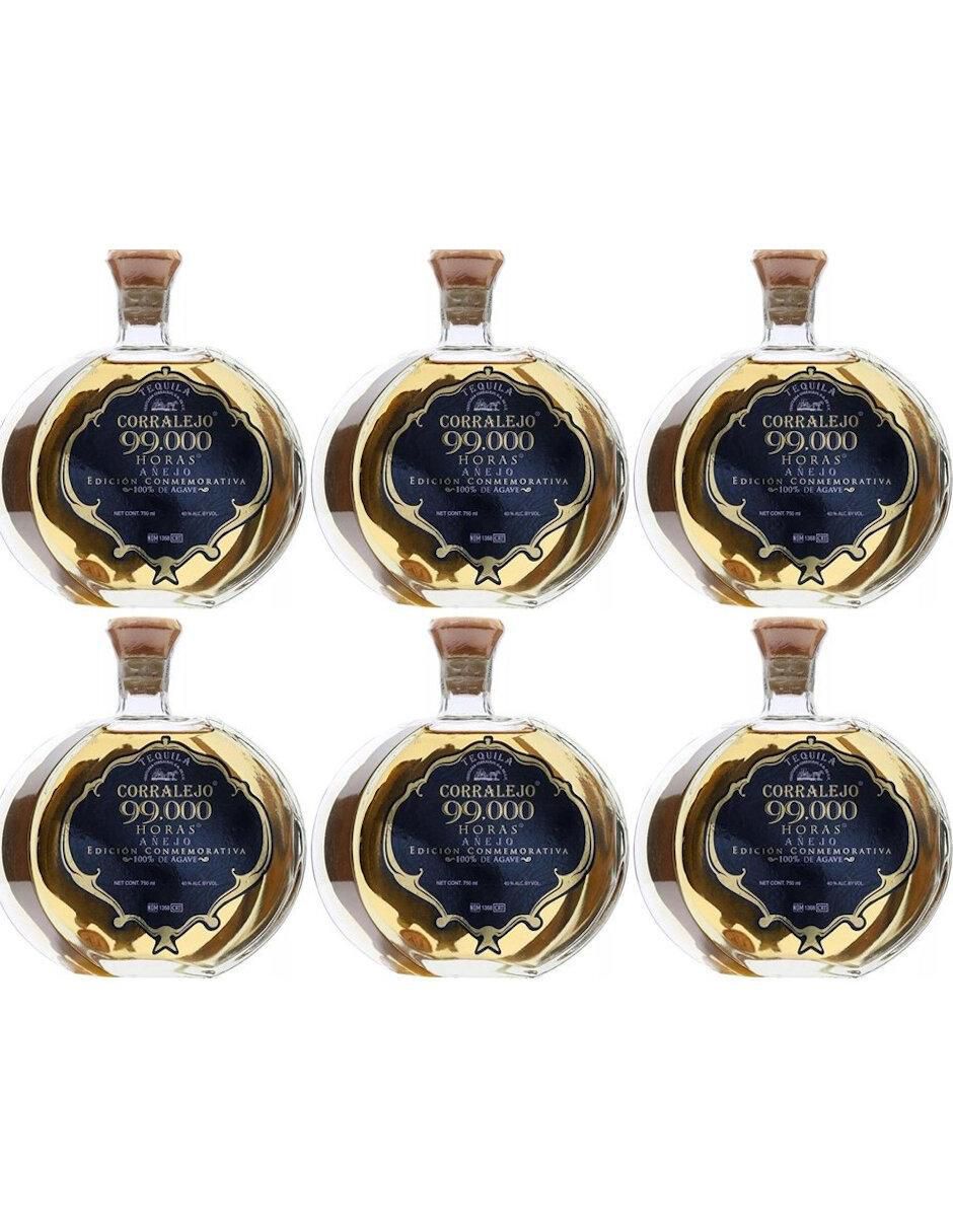 Caja de tequila 99,000 horas tipo Añejo 6 piezas 750 ml c/u