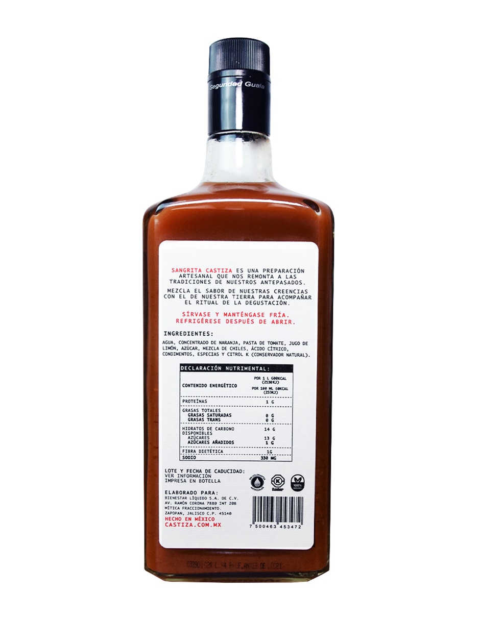 Sangrita Gourmet Artesanal sabor jitomate 1 L 4
