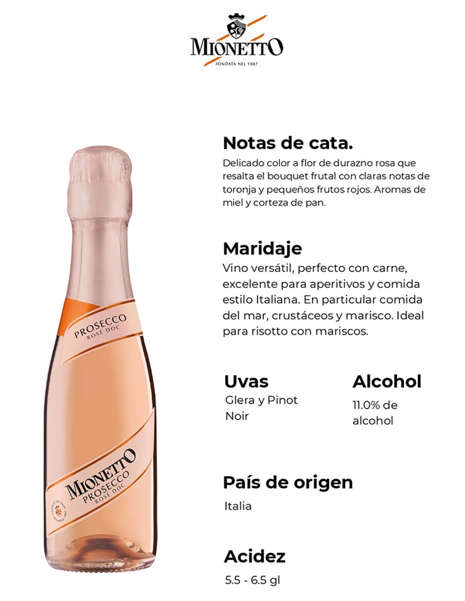 Vino espumoso rosado Glera Prosecco Rosé Doc Italia 200 ml 4