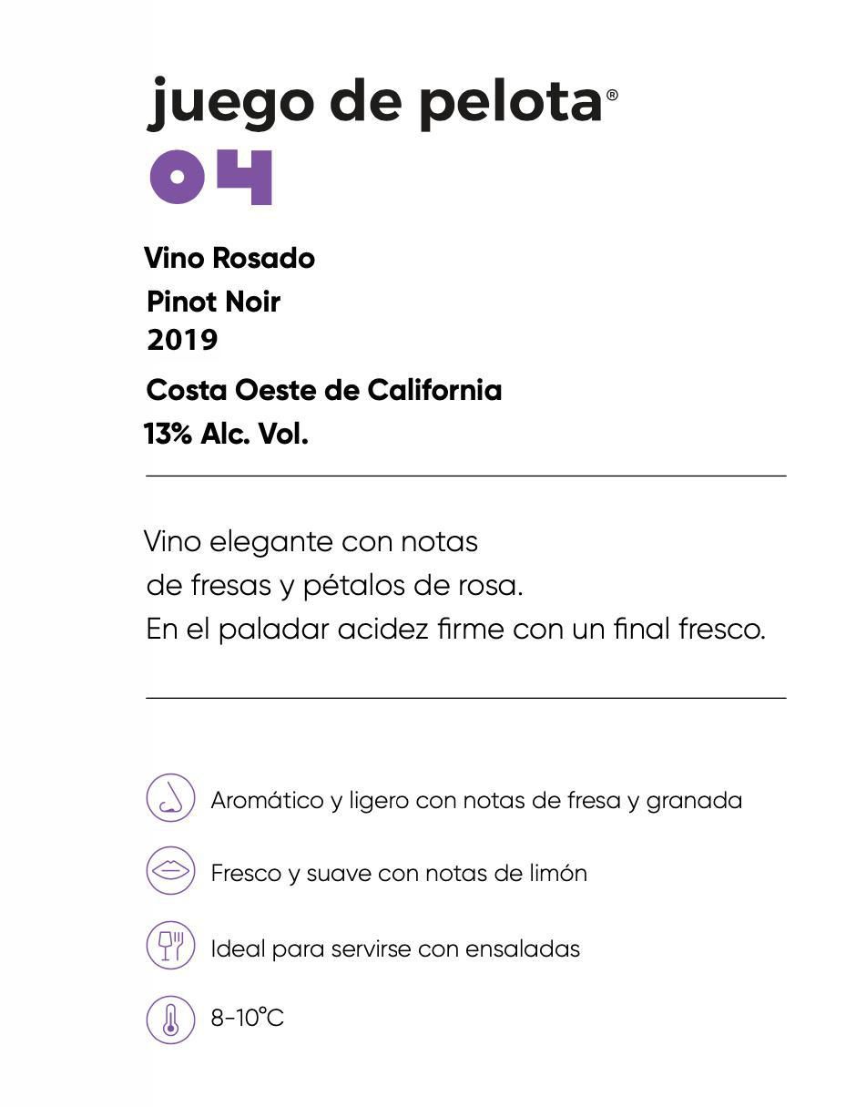 Set vino rosado varietal seco Juego de Pelota 04 pinot noir 750 ml 3