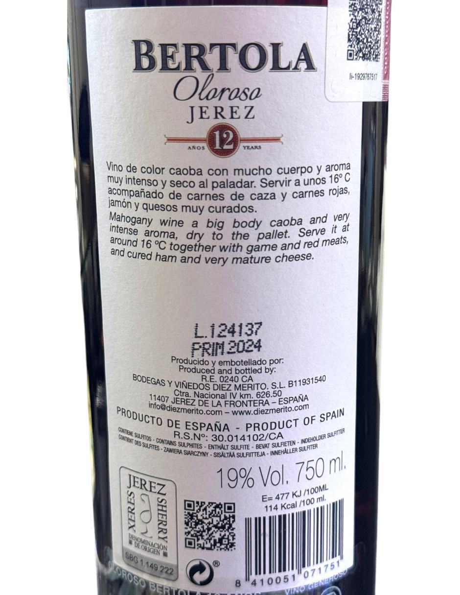 Jerez seco Sherry 12 años de añejamiento 750 ml 2