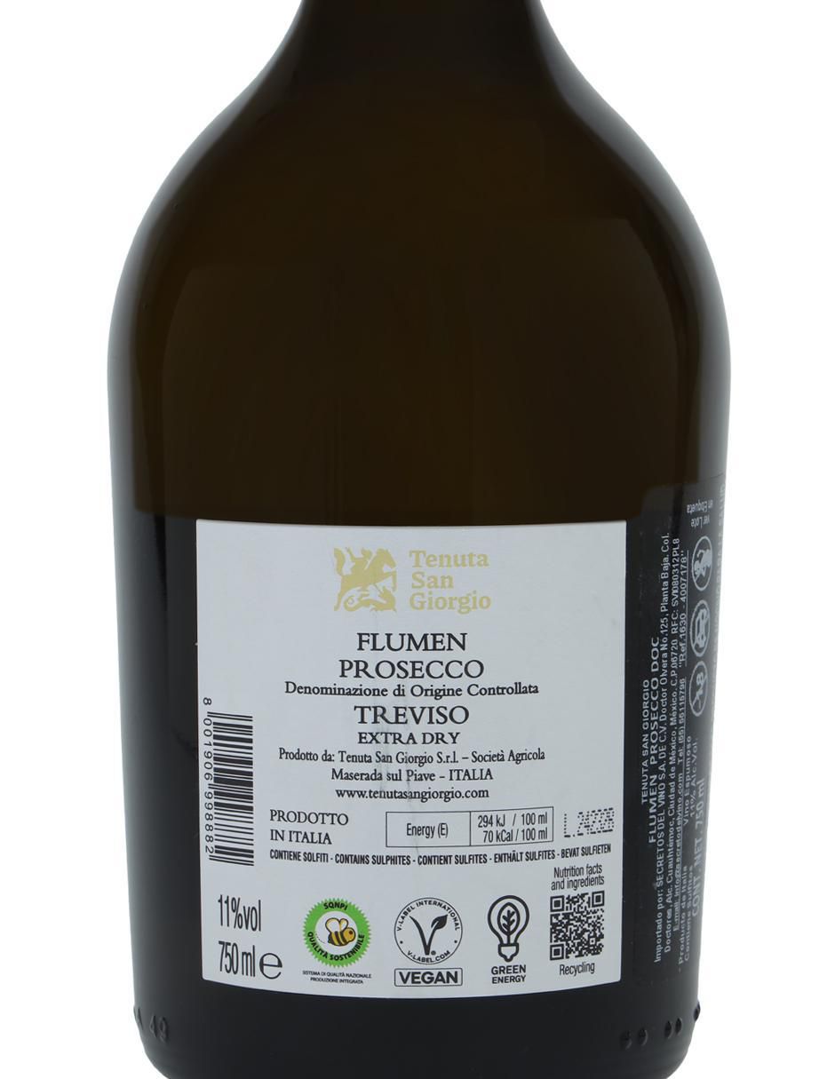 Vino espumoso blanco Glera Flumen Prosecco D.O.C. Extra Dry Italia 750 ml 5