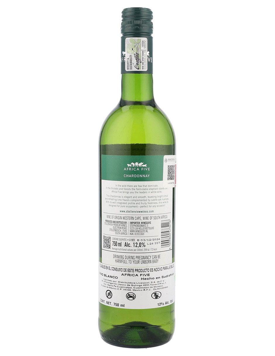 Vino blanco Chardonnay Sudafrica 750 ml 4