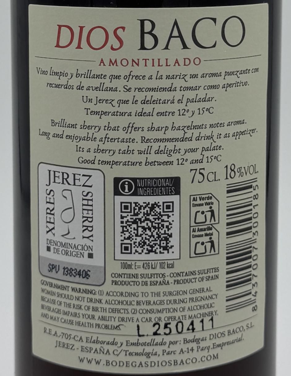 Jerez seco Amontillado 18 años de añejamiento 750 ml 2