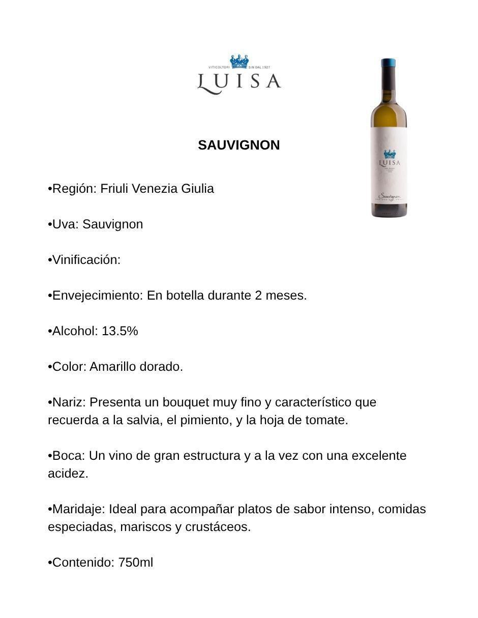 Vino blanco Friuli Venezia Giulia Sauvignon blanc 750 ml 2