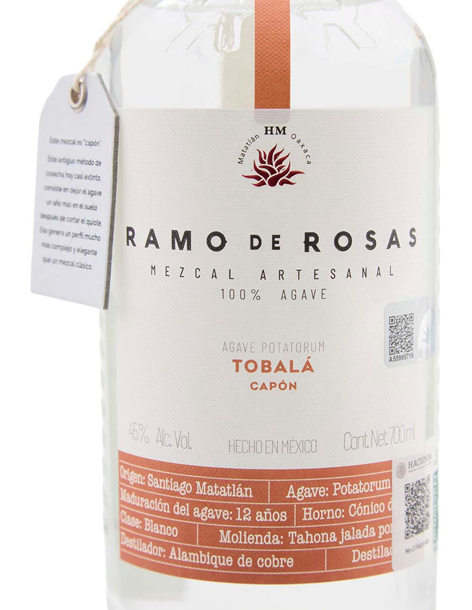 Mezcal Ramo de Rosas Tobalá Capón joven 700 ml 2