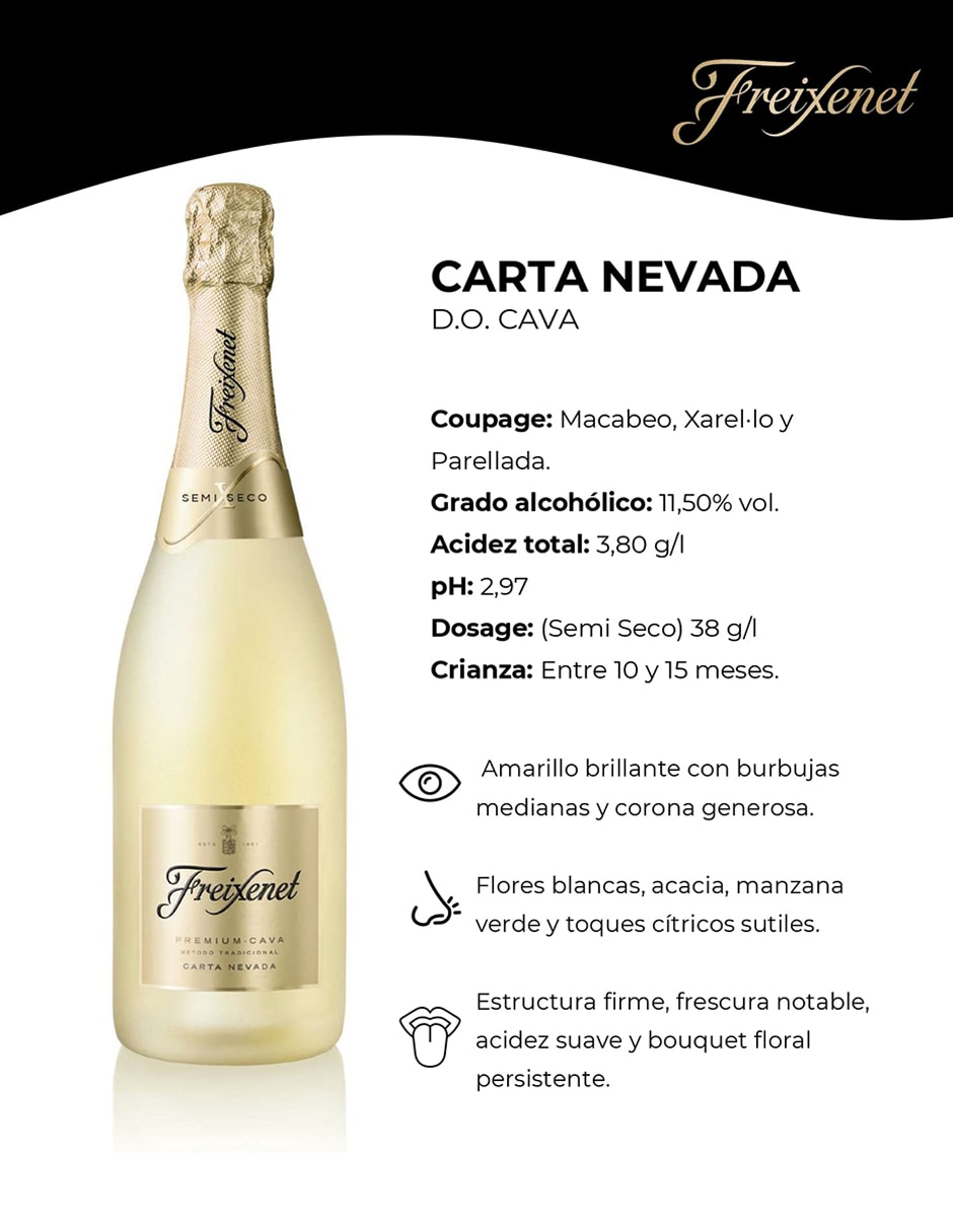 Vino espumoso blanco Macabeo Premium Cava Carta Nevada España 750 ml 5