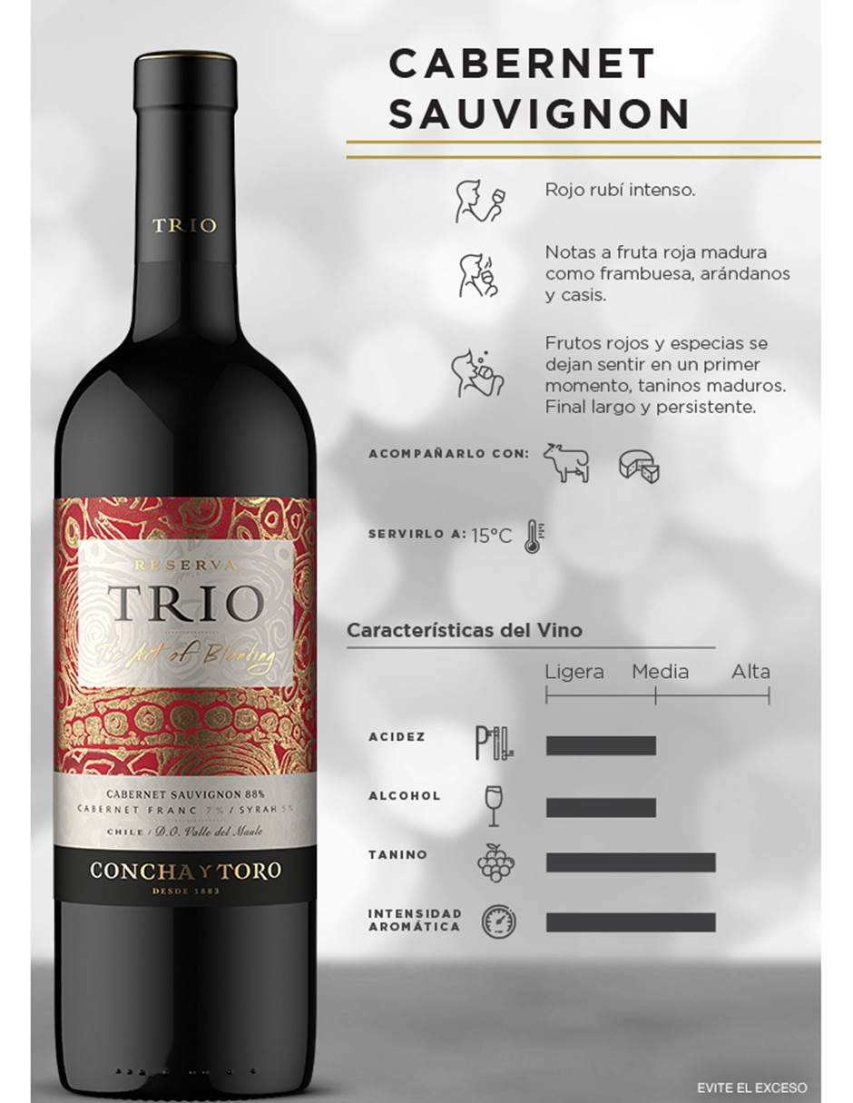 Vino tinto Trio cabernet sauvignon 750 ml 2