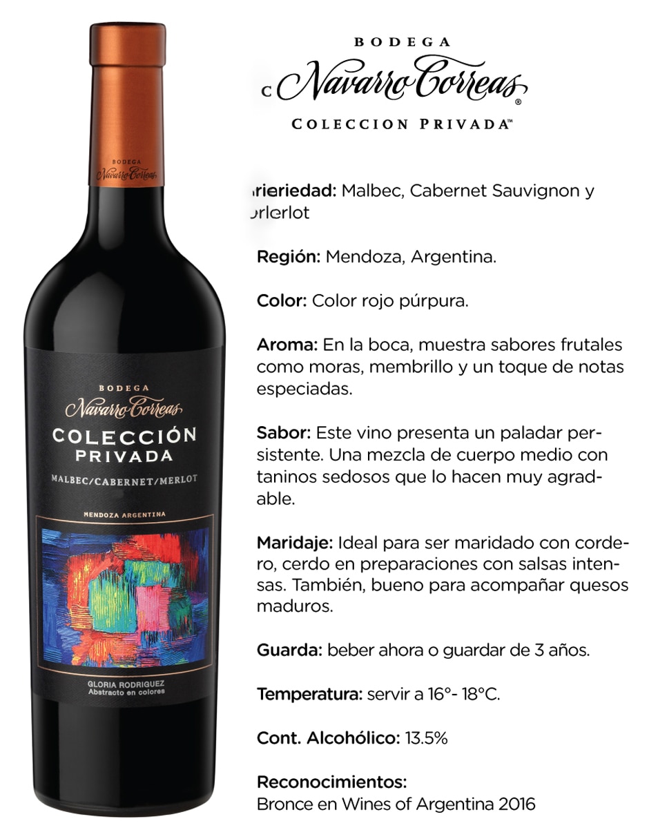 Vino tinto Colección Privada malbec, cabernet y merlot 750 ml 2
